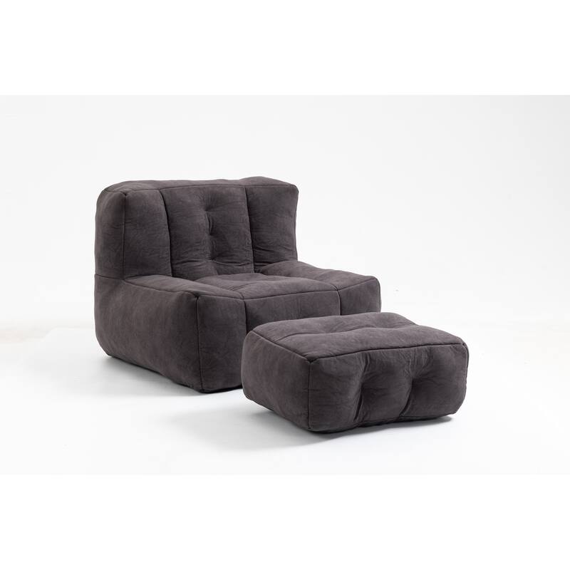 Fluffy Bean Bag Chair Lazy Bean Bag Sofa Chair for Adults and Children, Lounge Chairs with Memory Foam and Ottoman, Black