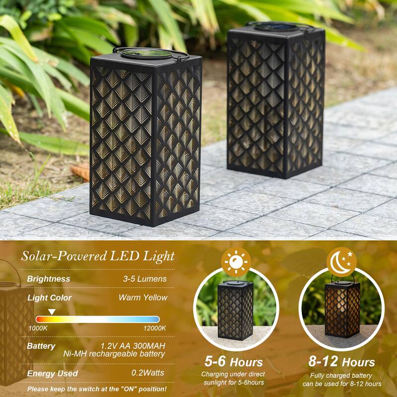 Set of 4 11"H Glass Pattern Oudoor Solar Powered Hanging Lanterns By Glitzhome