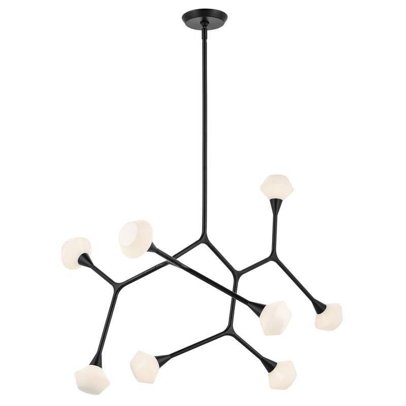 Cassius 52.5 Inch 8 Light Convertible Chandelier with Opal Glass in Black