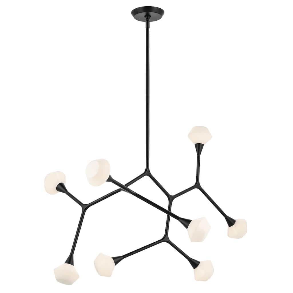 Cassius 52.5 Inch 8 Light Convertible Chandelier with Opal Glass in Black