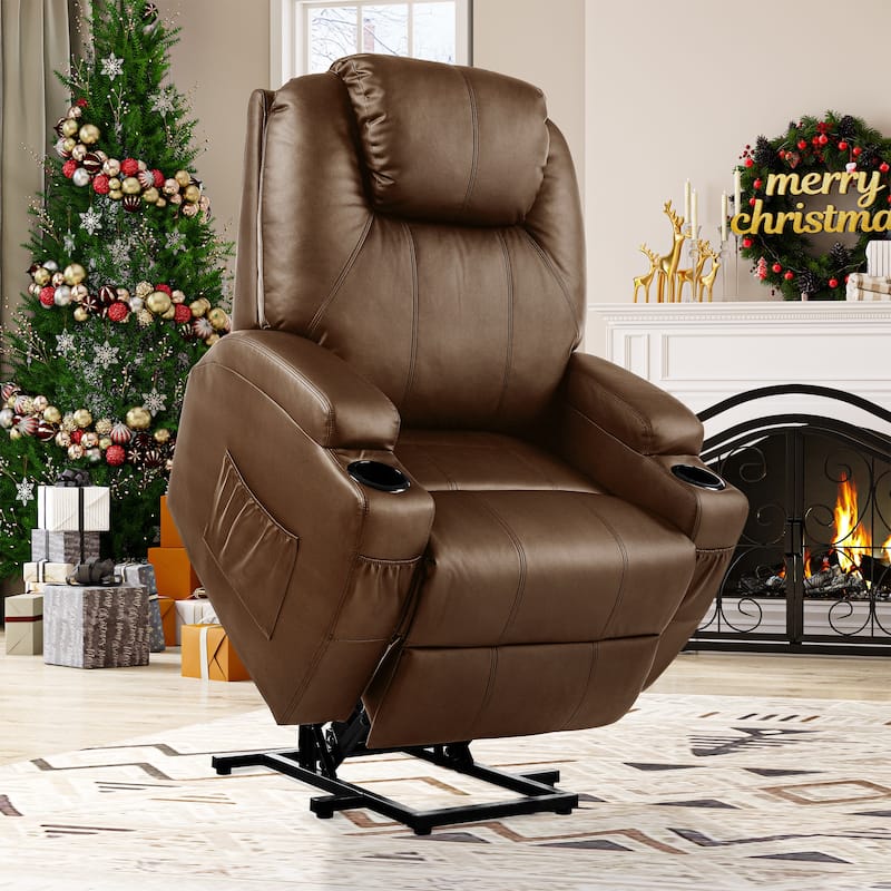 Modern PU Power Lift Recliner Sofa with Massage Chair - PU-Brown