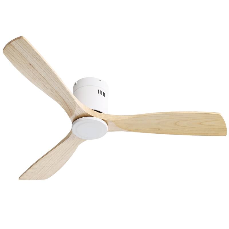 Sofucor 52 Inch Flush Mount Ceiling Fan with Remote, Reversible Motor,Integrated Light Optional - Without Light - White with Burlywood