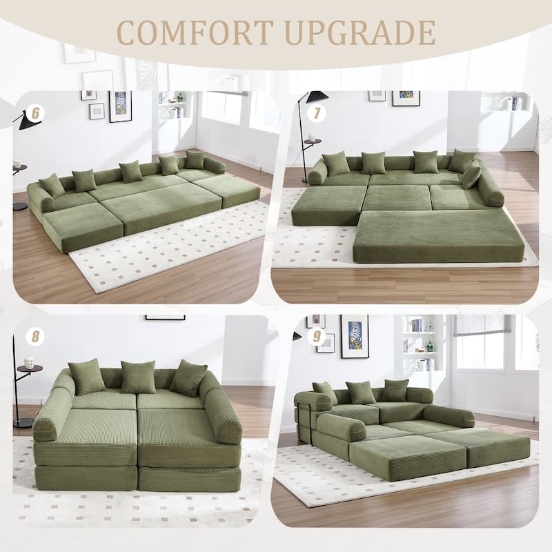 HOMEFUN Corduroy Upholstered Convertible Folding Sofa Bed with Fixed Frame and Pillow Back Handrail