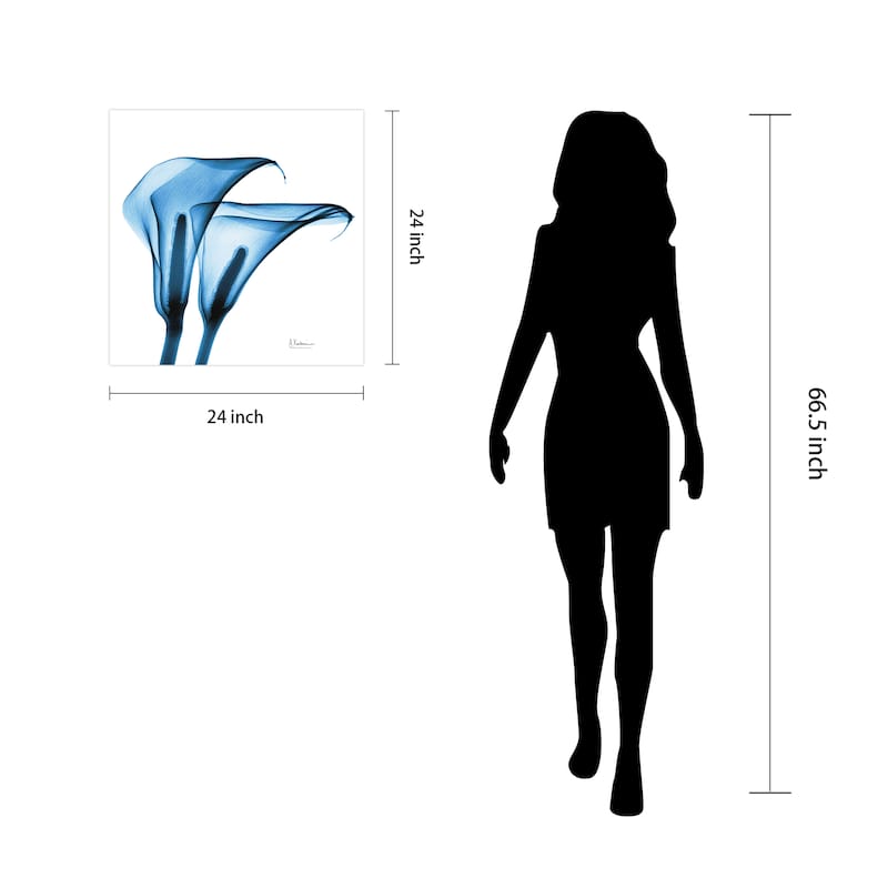 "Indigo Calla Lililes " Frameless Free Floating Tempered Glass Panel Graphic Wall Art