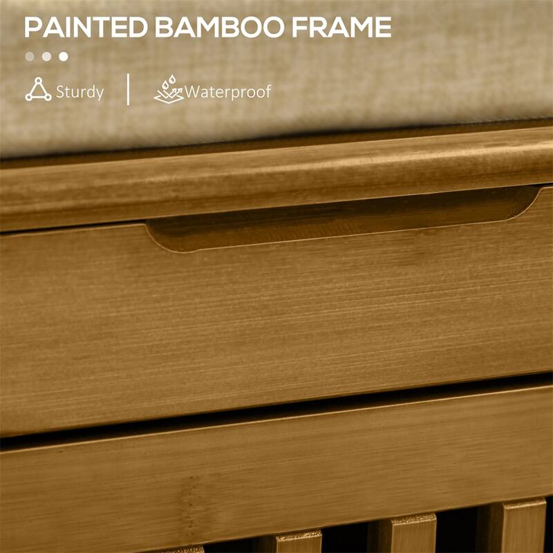 Bamboo Entryway Shoe Bench with Storage Cabinets, Seating Cushion