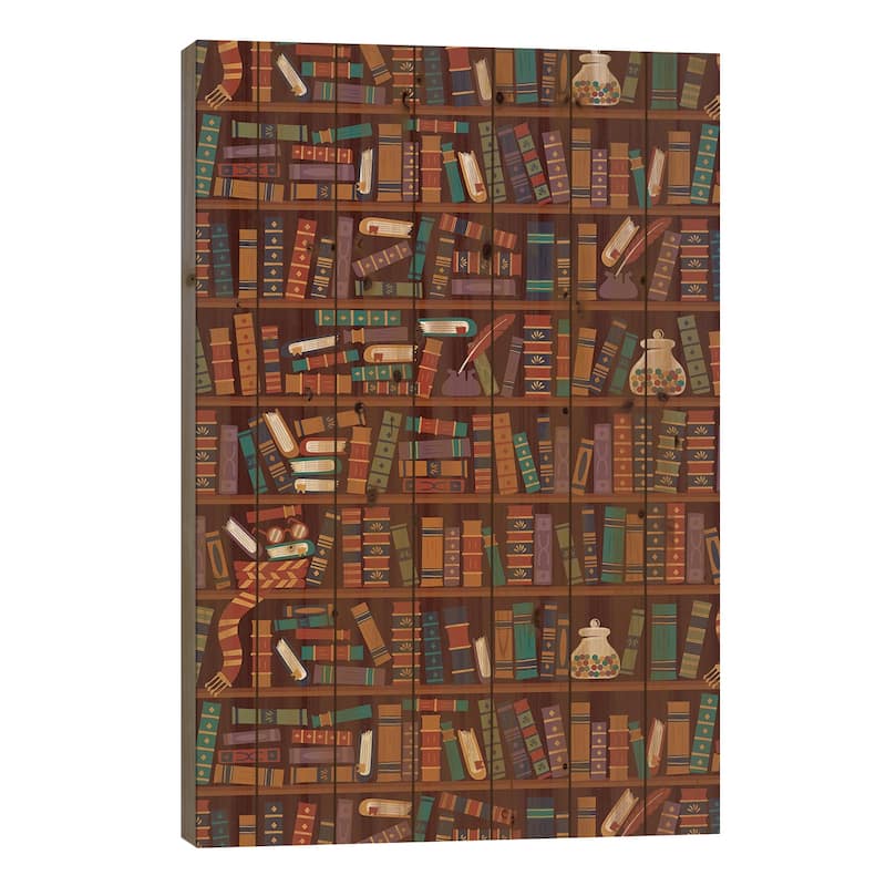 Bookshelf Print On Wood by Risa Rodil - Multi-Color - 26x18x1.5