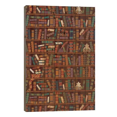 Bookshelf Print On Wood by Risa Rodil - Multi-Color