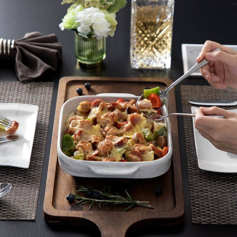 MALACASA Marble Grey Porcelain Baking Pan with Handles