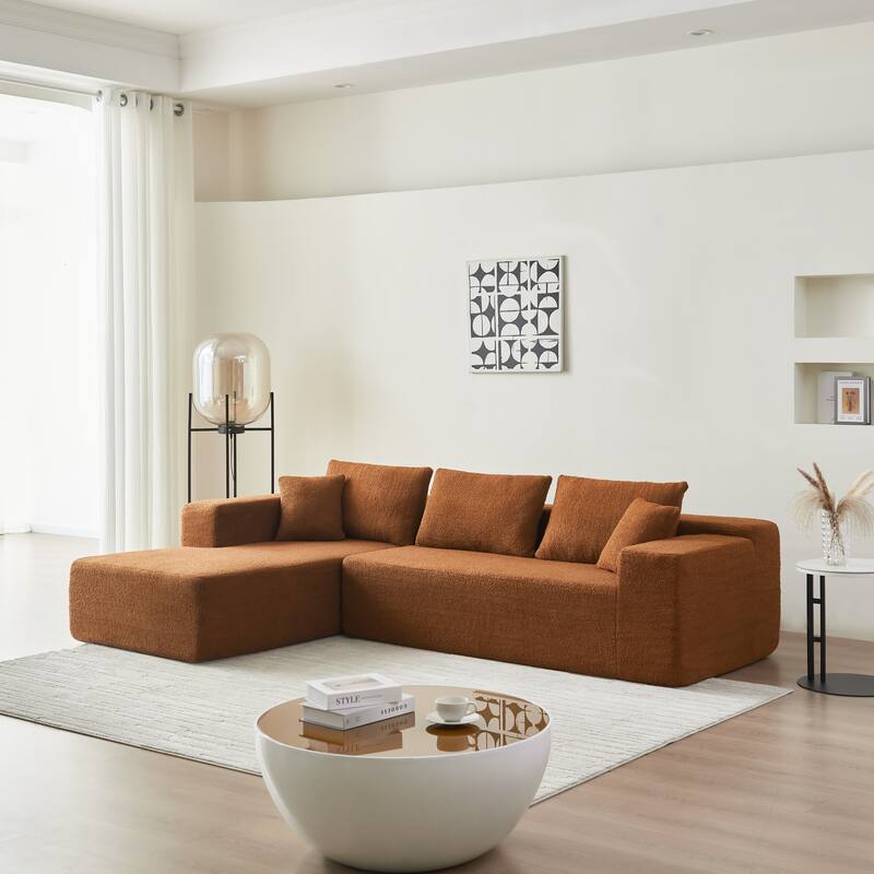 L-Shaped Modern Lambskin Fabric Upholstered Corner Cloud Sofa (Pure Sponge)