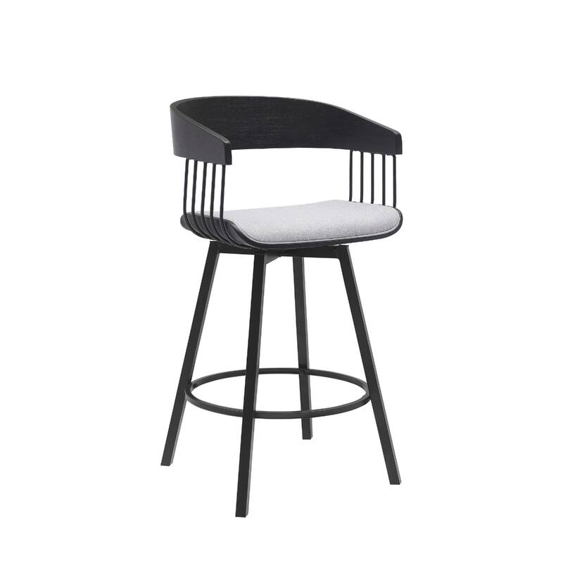 Modern Swivel Bucket Seat Bar Stool with Footrest and Armsrest Metal Frame for Kitchen Island - Light-Grey-Black-27"