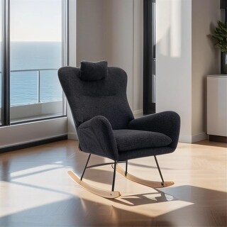 35.5 inch Rocking Chair with Pocket, Soft Teddy Fabric Rocking Chair ...