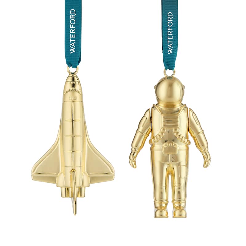 Waterford Christmas Spaceman & Rocket Golden Ornament Set