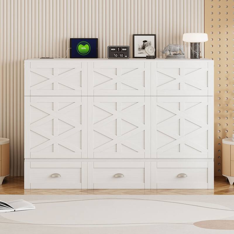Modern Style Murphy Bed with Large Versatile Storage Drawers for Bedroom - White - Full
