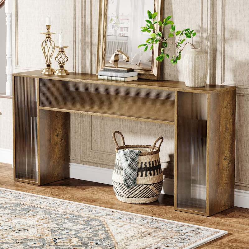 63" Long Farmhouse Wood Console Table with LED Light for Living Room - 62.99" W x 11.81" D x 33.07" H