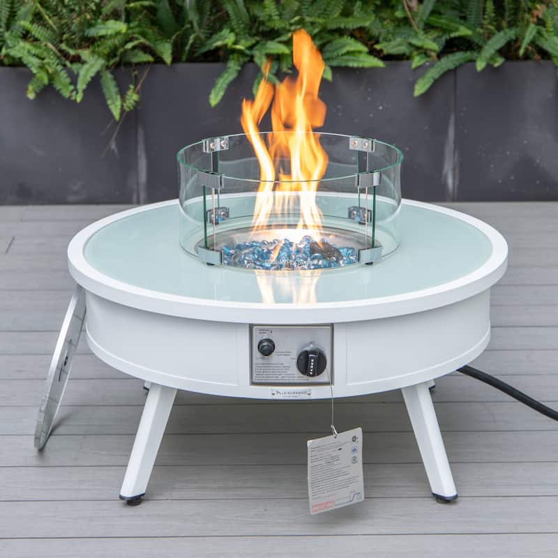 Leisuremod Walbrooke Modern Outdoor Patio Round Fire Pit Table for Porch Backyard Deck - 29 - White