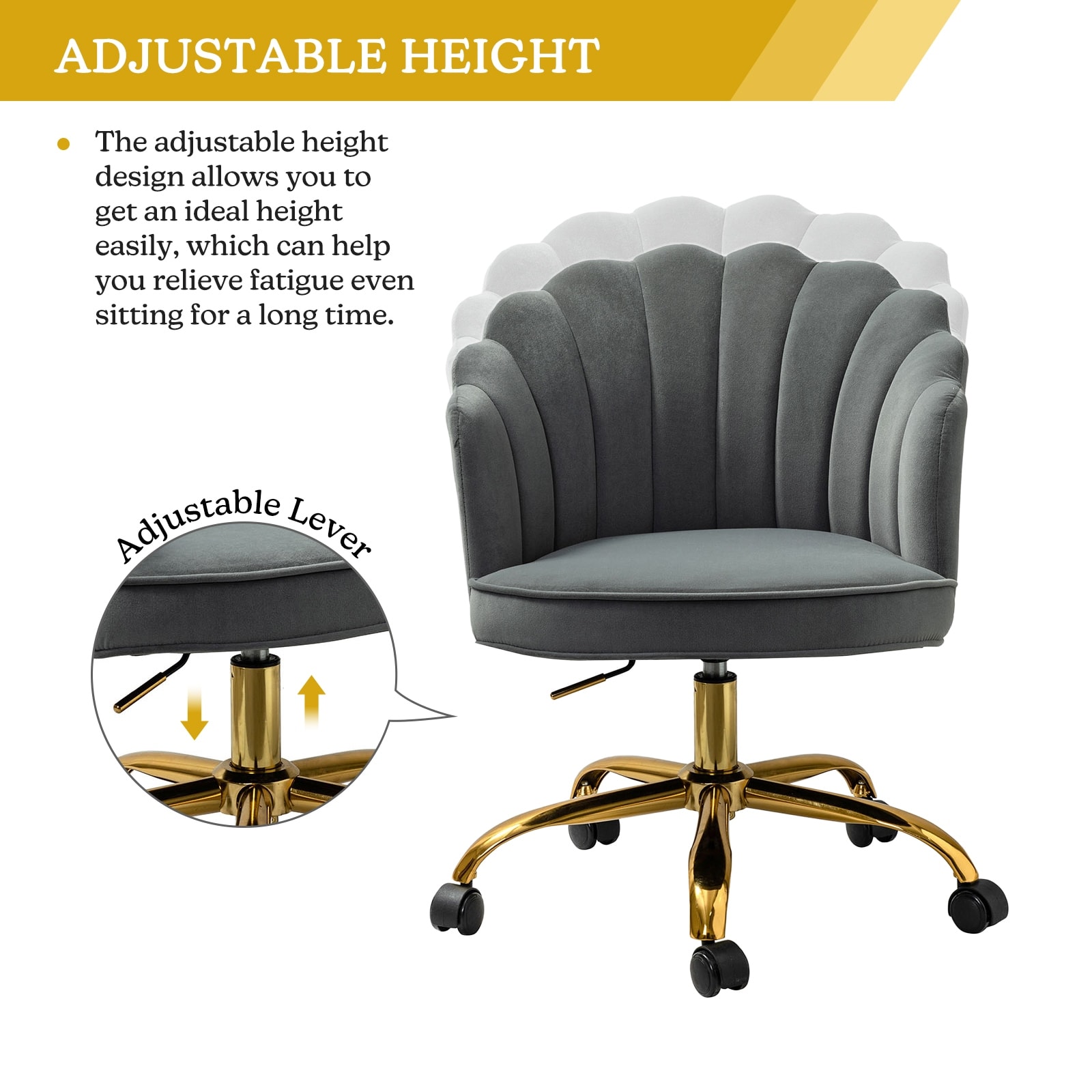 Modern Velvet Tufted Office Chair with Gold Metal Base by HULALA