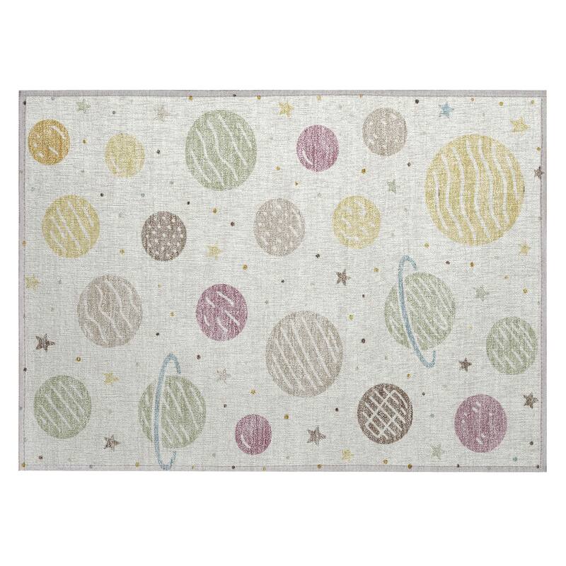 Machine Washable Indoor/ Outdoor Modern Planets Chantille Rug