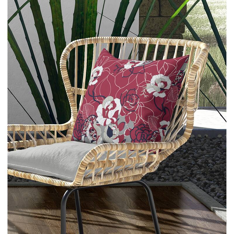 Regal Rose Retreat Indoor/Outdoor Reversible Throw Pillow Red and Silver