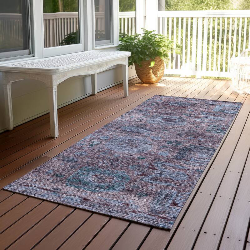 Machine Washable Indoor/ Outdoor Vintage Traditional Chantille Rug - Plum - 2'3" x 7'6"