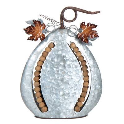 Transpac Metal 15 in. Grey Harvest Dimensional Beaded Pumpkin