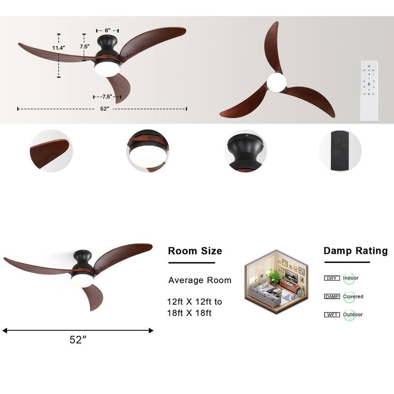 Modern Ceiling Fan With Light Smart Life APP Remote Control Timer For Alexa Google Bedroom Farmhouse