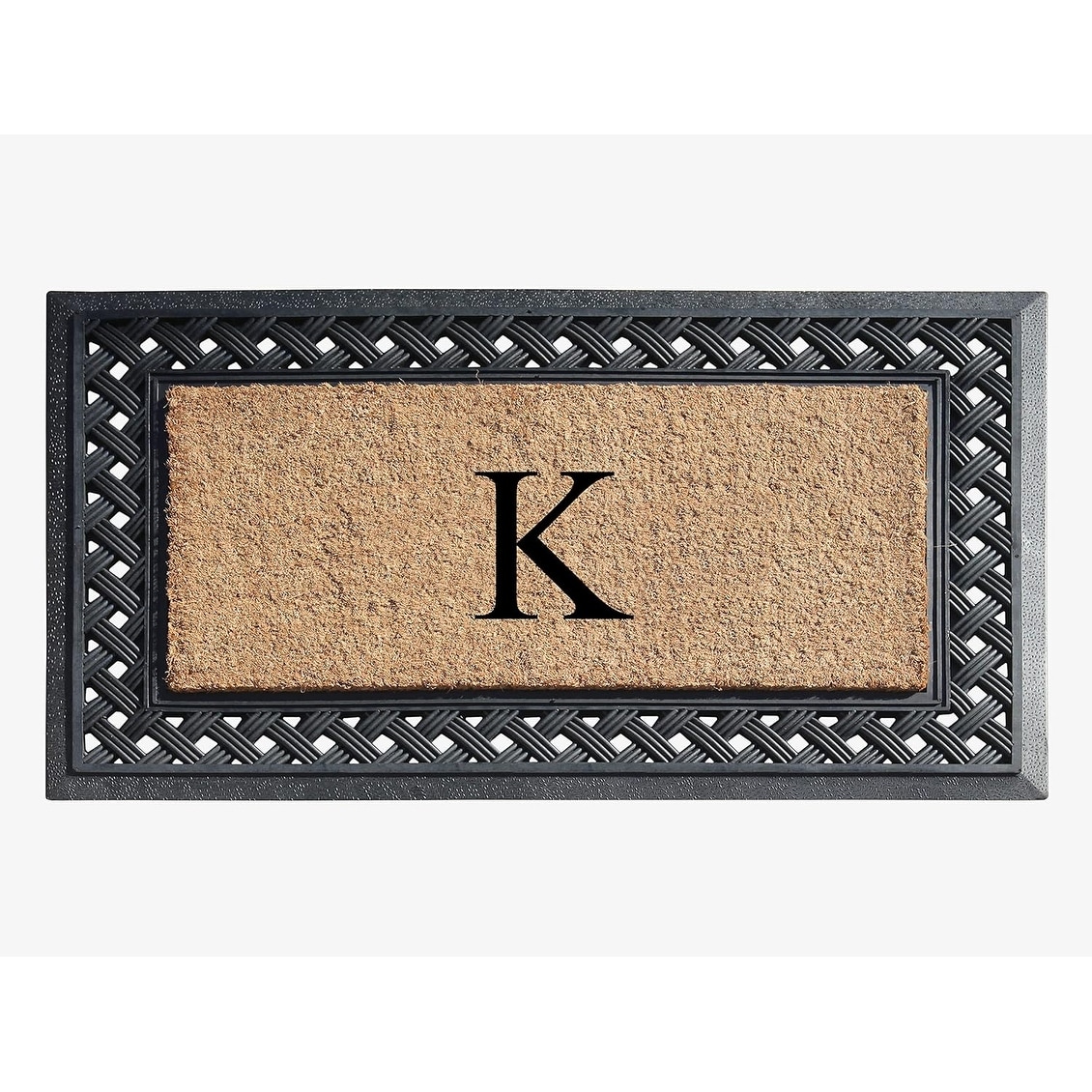 A1 Home Collections Paisley Border Rubber and Coir Large Heavy-Duty Outdoor Monogrammed Doormat, 23"X38" Black