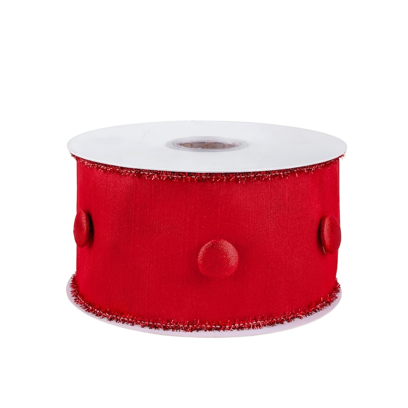 HGTV Home Collection Metallic Buttons Double Fused Dupioni Ribbon, Red, 3 in - 3 in