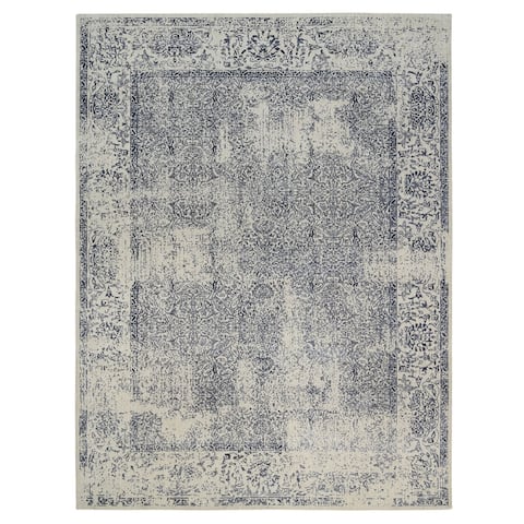 Shahbanu Rugs Hand Loomed Light Gray Fine Jacquard with Erased Design Wool and Art Silk Oriental Rug (9'1" x 12'0")