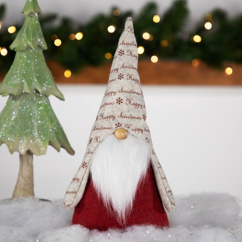 12" Red and Gray "Happy Christmas" Gnome Figure
