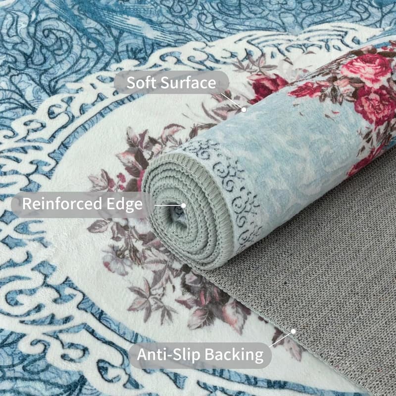 Round Rug 5ft Area Washable Boho Neutral Circle Rugs - 5' (Round)