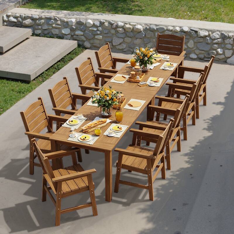 WINSOON 12-Piece HIPS All Weather Outdoor Patio Dining Sets 2-Tables and 10-Chairs - Teak
