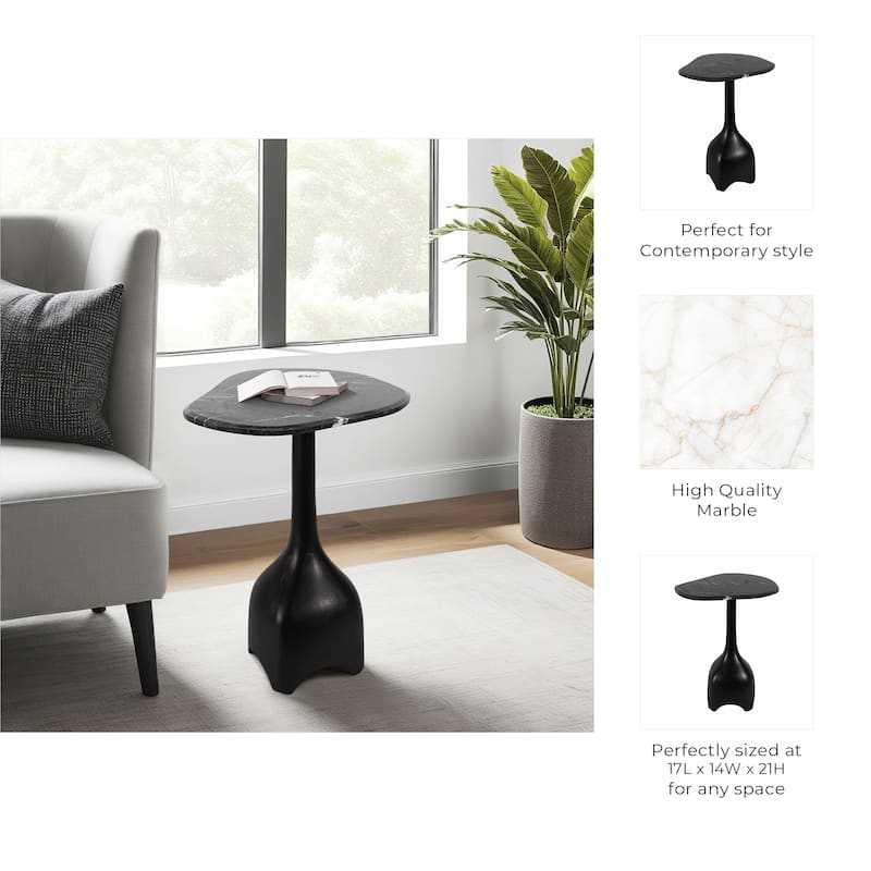 Curved Marble Top with Metal Base End Table - Black, 21 in.
