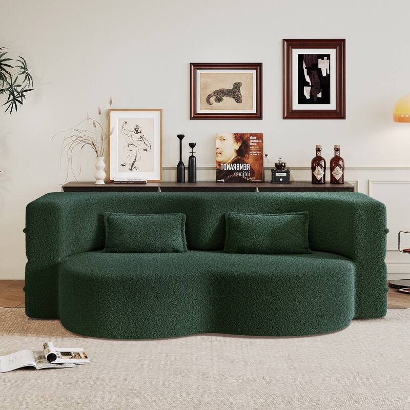 Modern 78.7" Floor Sofa With 2 Pillows For Small Pace Living Room, Convertible Sleeper Sofa Bed