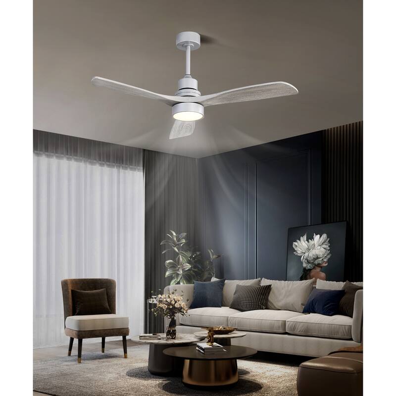52 Inch Ceiling Fan Light With 6 Speed Remote Silver 3 Wood Blade Reversible DC Motor For Bedroom