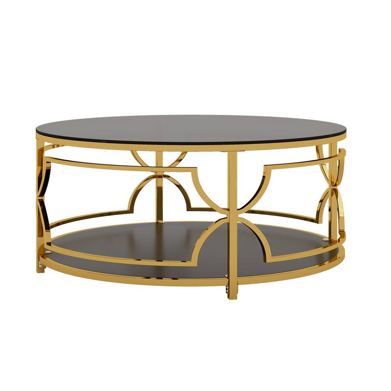 Round Glass Coffee Table with Luxurious Geometric Metal Frame by Harper&Bright Designs