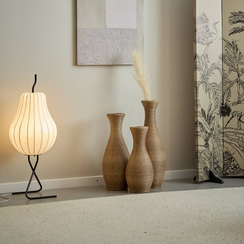 Hand-Woven PVC Rattan Floor Vase