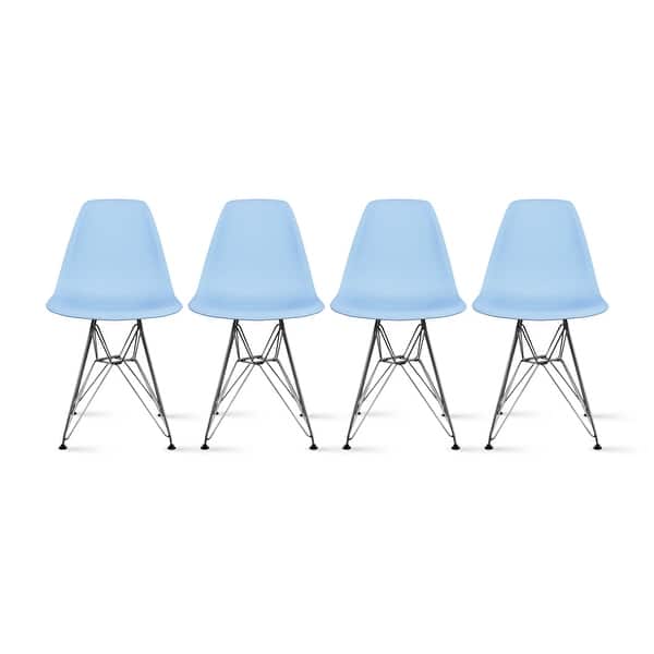 slide 2 of 16, Colorful Designer Plastic Dining Chairs Kitchen Bedroom with Chrome Metal Eiffel Legs Hotel Restaurant Reception (Set of 4) Blue