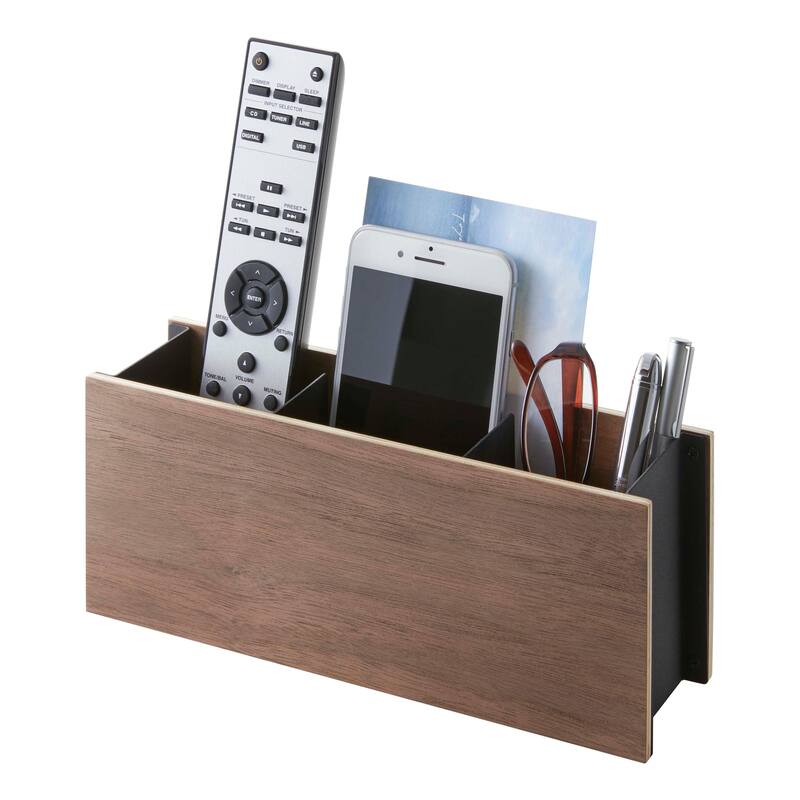 Yamazaki Home Desk Organizer - Two Sizes, Steel and Wood, Small - L 2.76 x W 9.84 x H 4.02 inches - Walnut