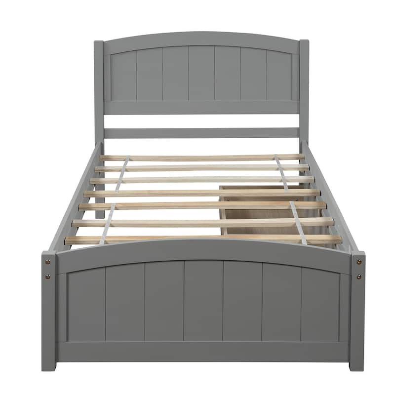 Twin Size Platform Bed with Two Drawers, Vintage Headboard & Footboard