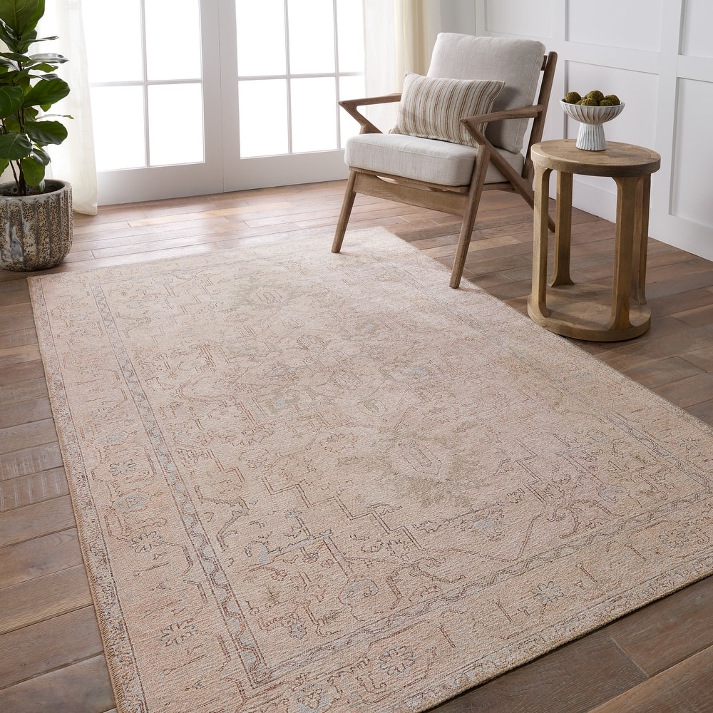 Kalina Machine Washable Medallion Beige/Light Blue Rug