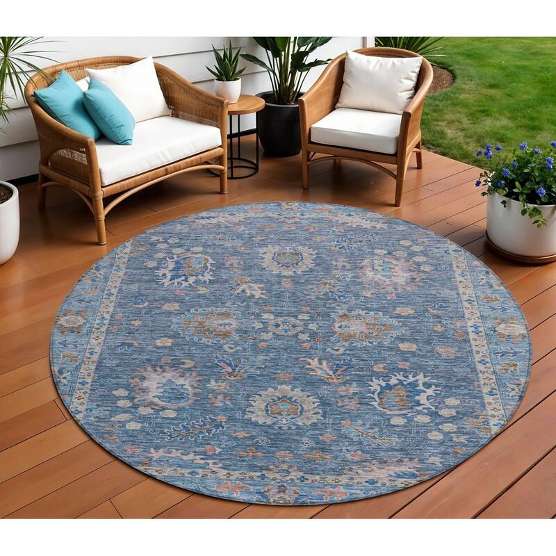 HomeRoots Floral Traditional Rectangle Outdoor Rug - 8' Round