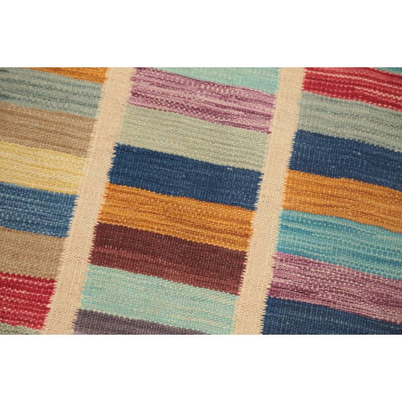 Hand Woven Oriental 100% Wool Carpet Southwestern Modern Multi-Colored Kilim Runner Rug - 8' 2'' X 2' 0''