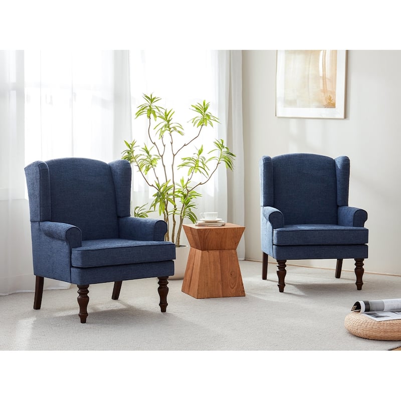 Accent Armchair with Turned Legs Set of 2 Blue/ Beige / Grey