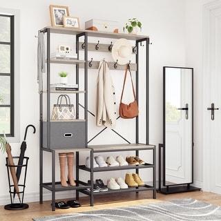 Metal and Wood Coat Rack with Mult-shelves and Drawers - Bed Bath ...