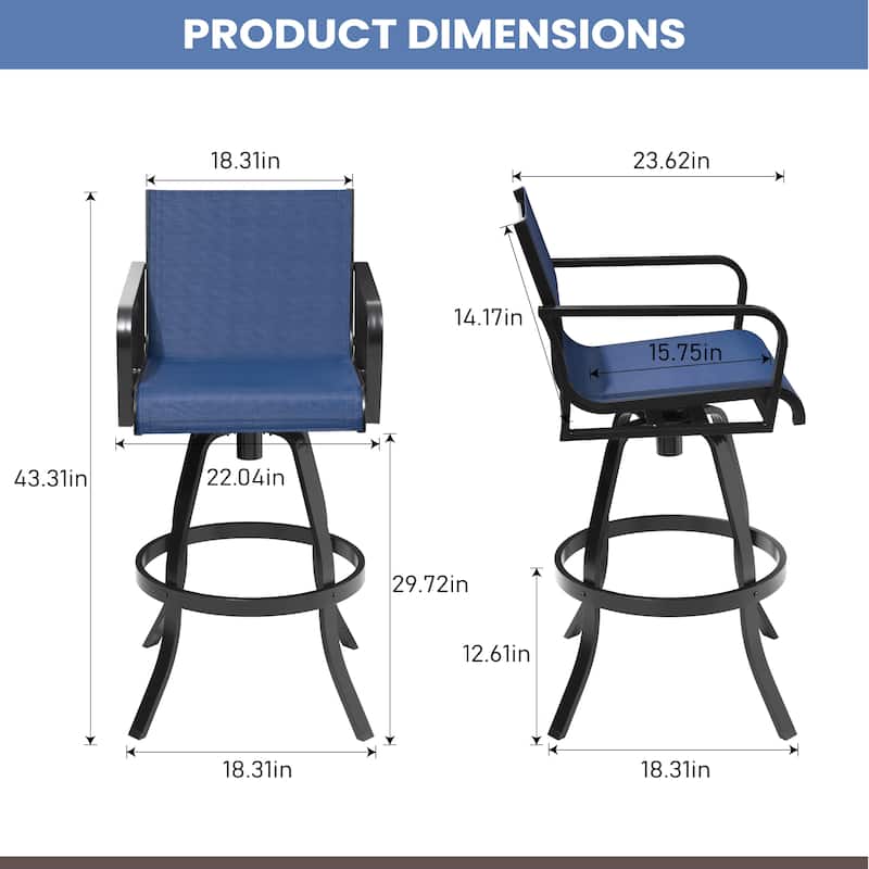 Pellebant Outdoor Aluminum Swivel Barstool Patio Bar Stools with Sunbrella Fabric - 18.31"Lx18.31"Wx43.31"H