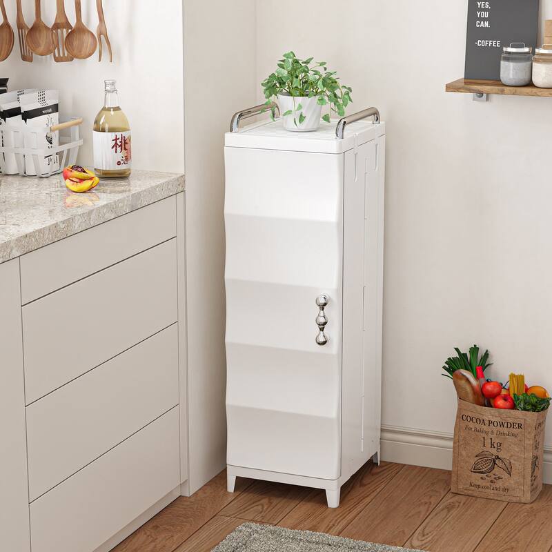 VECELO Freestanding Narrow Storage Bins with Adjustable Shelves PP Plastic Bathroom Storage Unit for Small Spaces Living Room - 1 Cabinet Door