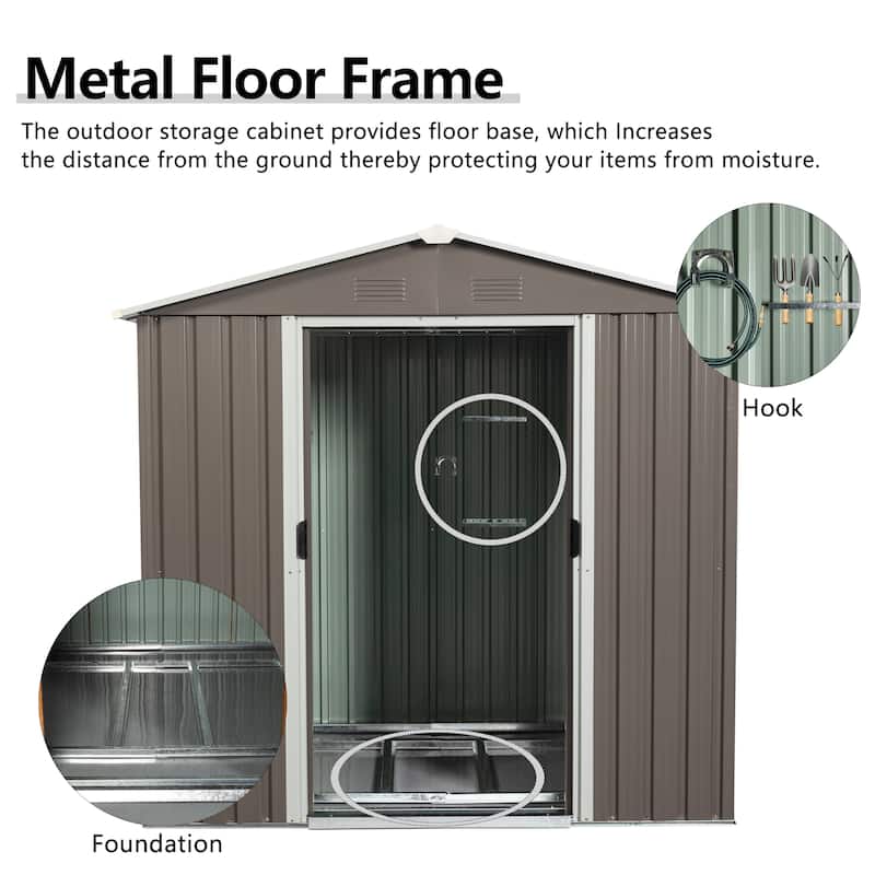 6 x 5FT Outdoor Metal Storage Shed gray