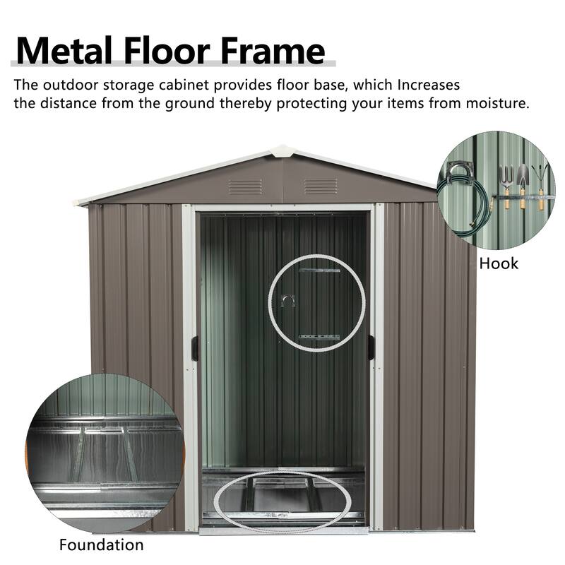 GDF Studio - Glissade Outdoor Metal Storage Shed with Galvanized Steel Panels and Sliding Doors
