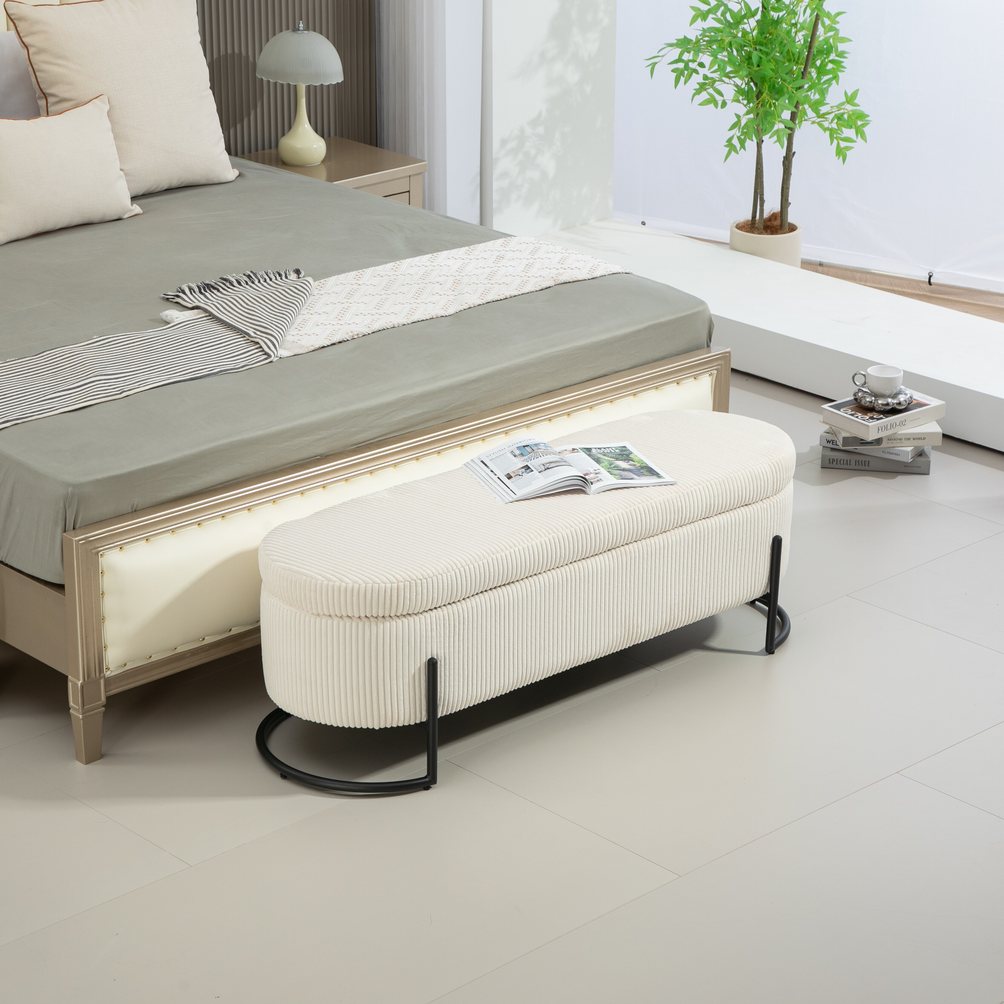 Large Storage Bench Ottoman with Soft Corduroy Fabric and Hidden Storage Padded Footstool Bed Bath Beyond 42402885