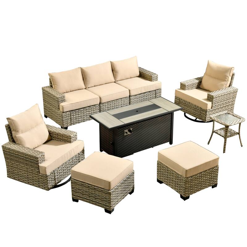 XIZZI 9-Piece Outdoor Patio Furniture Swivel Chair Set with Fire Pit
